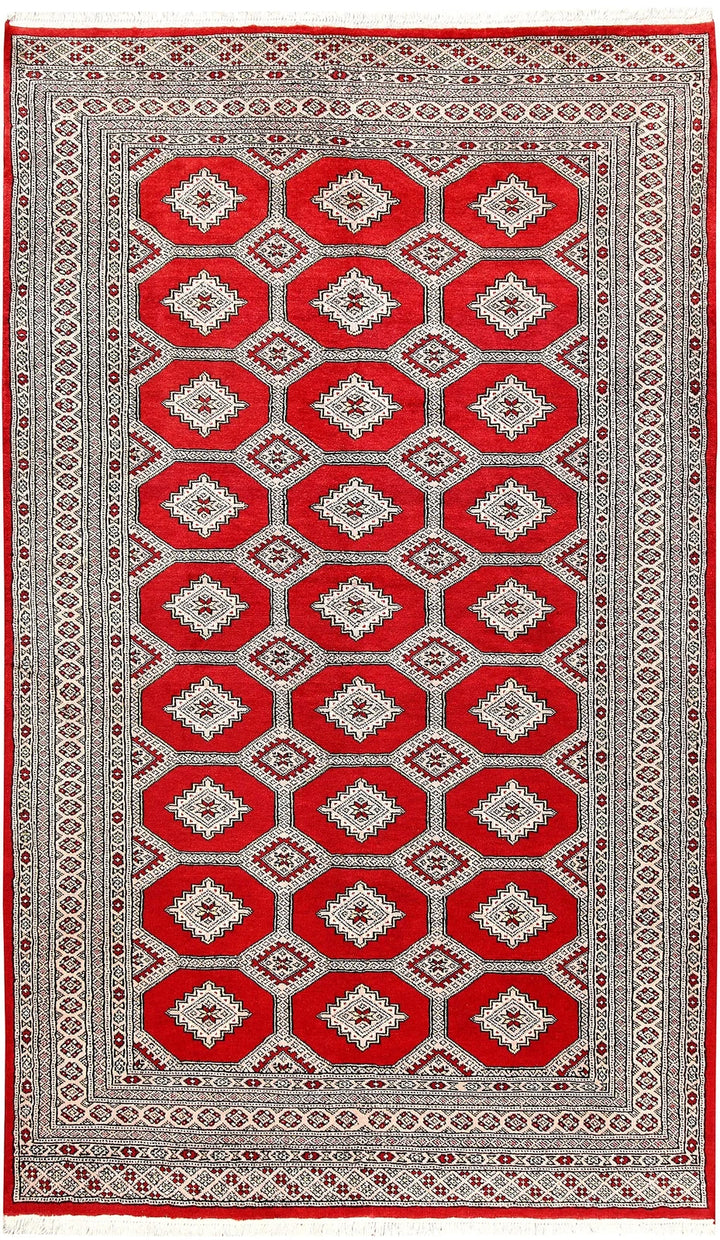 Red Pakistani Jaldar Rug 5' x 8'3" Hand-Knotted | No. QA32615