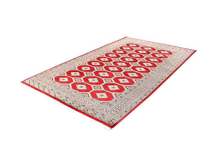 Red Pakistani Jaldar Rug 5' x 8'3" Hand-Knotted | No. QA32615