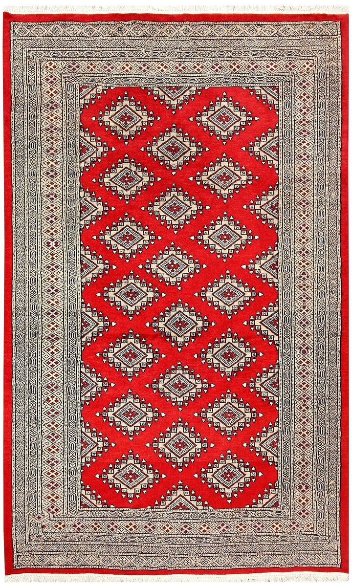 Red Pakistani Jaldar Rug 4' 1" x 6' 7" Hand-Knotted | No. QA32733