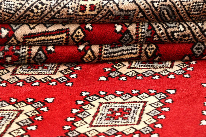 Red Pakistani Jaldar Rug 4' 1" x 6' 7" Hand-Knotted | No. QA32733