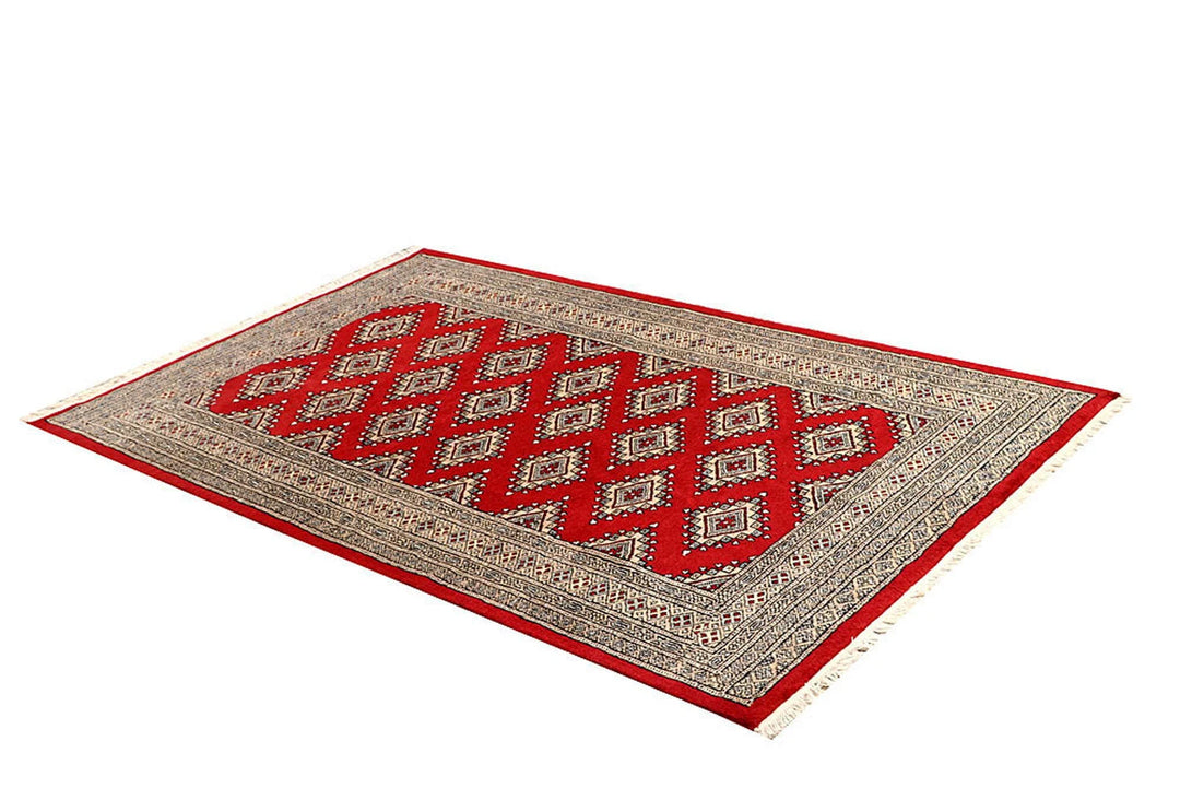 Red Pakistani Jaldar Rug 4' 1" x 6' 7" Hand-Knotted | No. QA32733
