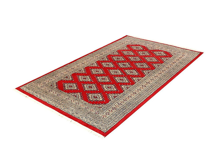 Red Pakistani Jaldar Rug 4' 1" x 6' 7" Hand-Knotted | No. QA32733