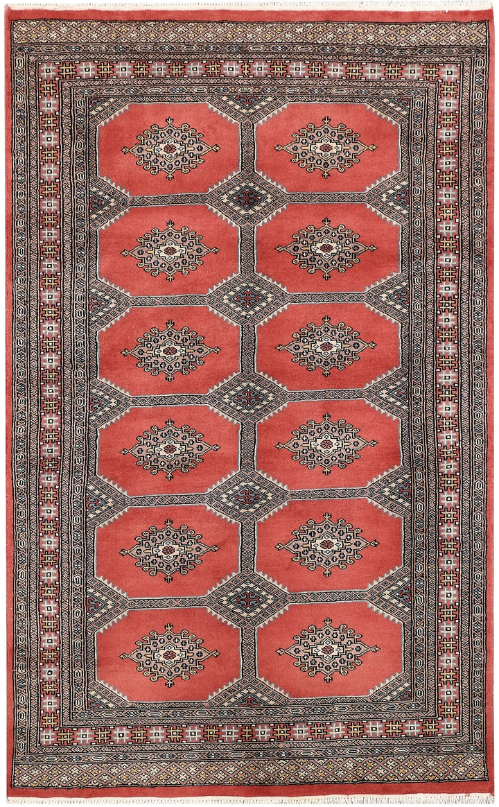 Red Pakistani Jaldar Rug 4' x 6' 6" Hand-Knotted | No. QA32740