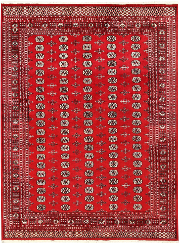 Red Pakistani Bokhara Rug 9' 3" x 12' 4" Hand-Knotted | No. QA32748