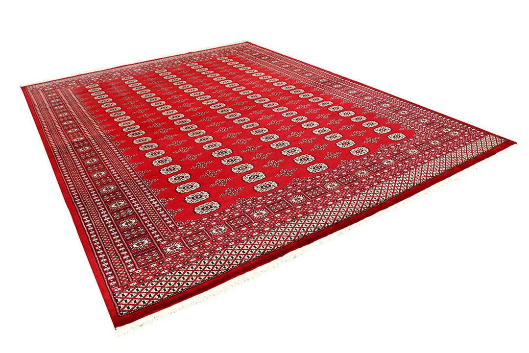 Red Pakistani Bokhara Rug 9' 3" x 12' 4" Hand-Knotted | No. QA32748