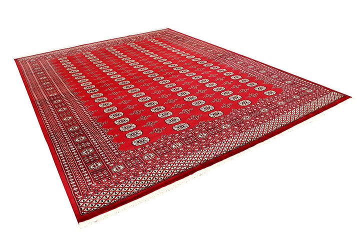 Red Pakistani Bokhara Rug 9' 3" x 12' 4" Hand-Knotted | No. QA32748