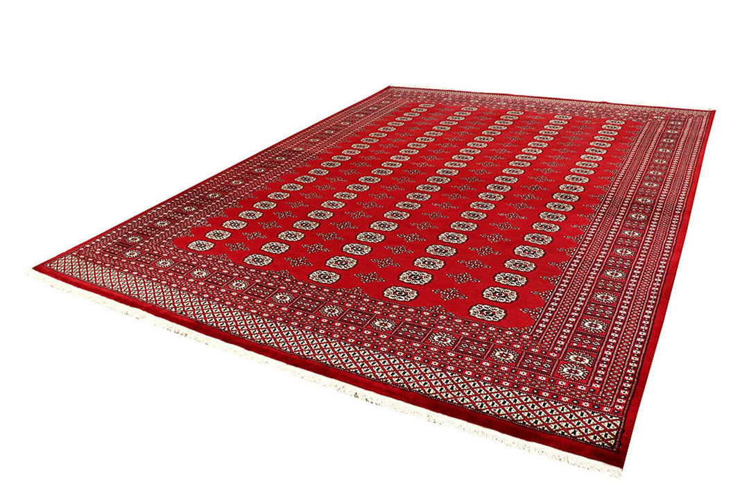 Red Pakistani Bokhara Rug 9' 3" x 12' 4" Hand-Knotted | No. QA32748
