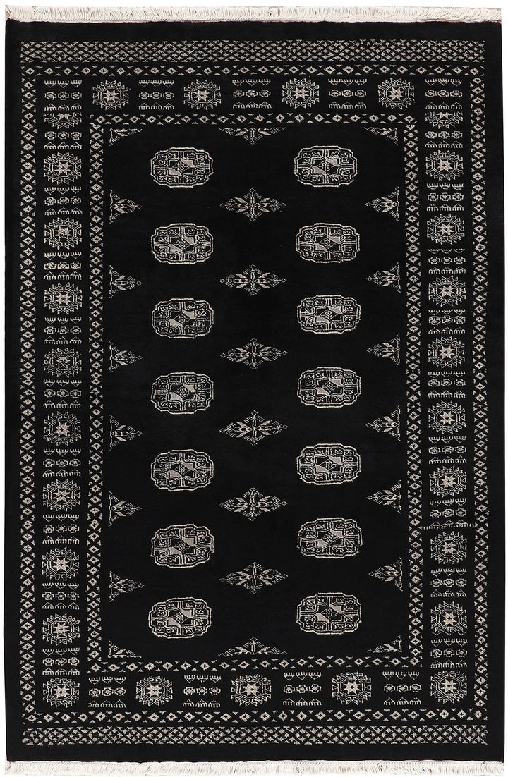 Grey Pakistani Bokhara Rug 4' 1" x 6' 1" Hand-Knotted | No. QA32765
