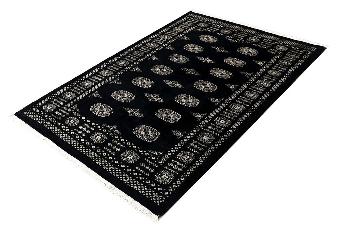 Grey Pakistani Bokhara Rug 4' 1" x 6' 1" Hand-Knotted | No. QA32765