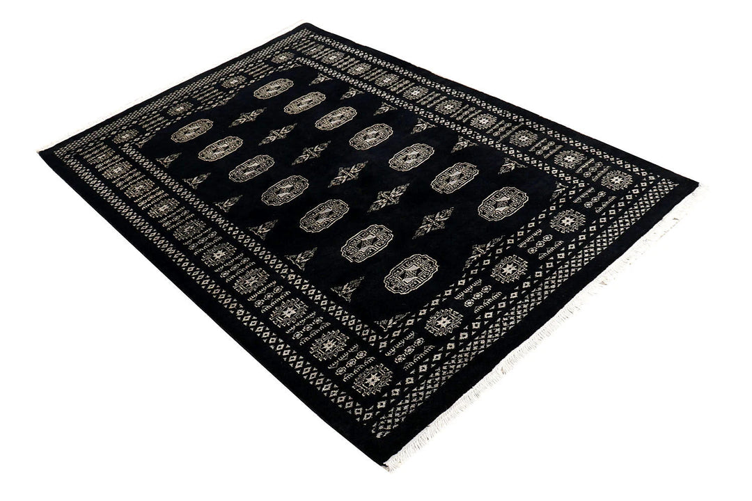 Grey Pakistani Bokhara Rug 4' 1" x 6' 1" Hand-Knotted | No. QA32765