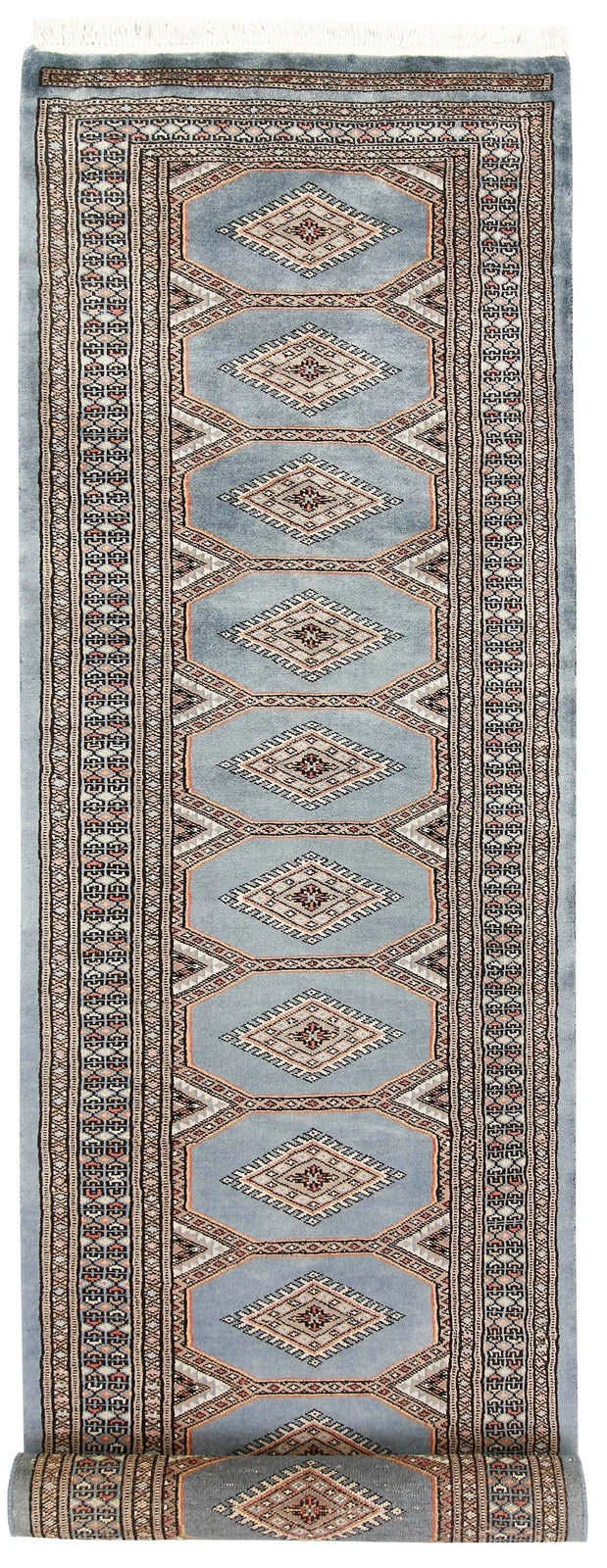 Light Slate Grey Pakistani Jaldar Rug 2' 4" x 9' 5" Hand-Knotted | No. QA32838