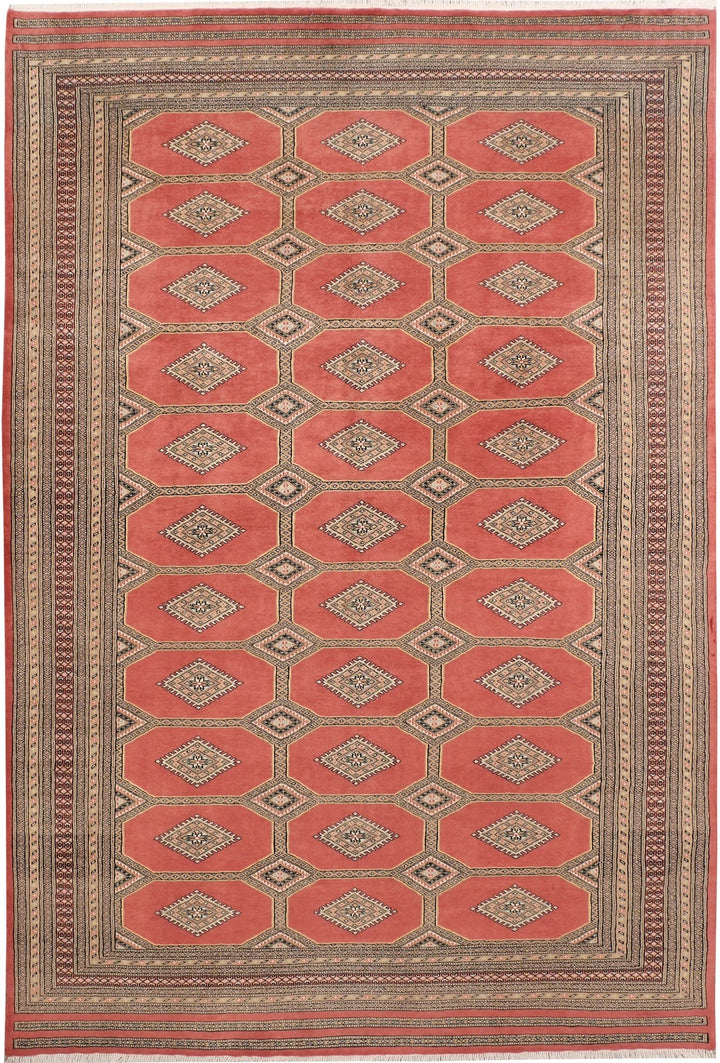 Dark Salmon Pakistani Jaldar Rug 6' 8" x 10' 1" Hand-Knotted | No. QA32890