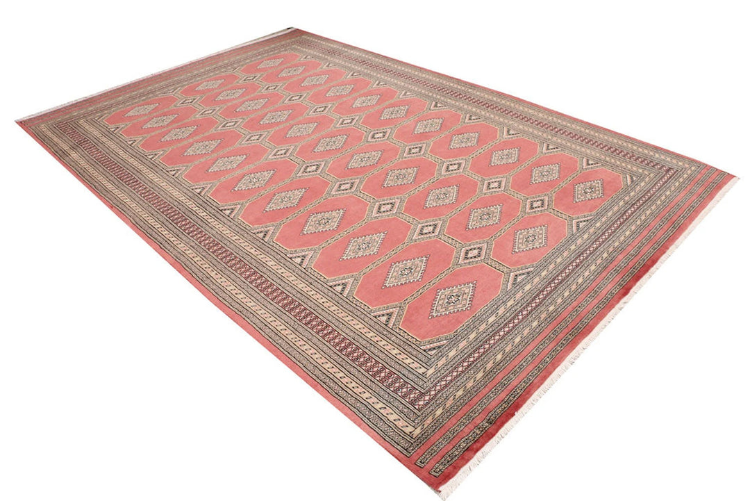 Dark Salmon Pakistani Jaldar Rug 6' 8" x 10' 1" Hand-Knotted | No. QA32890