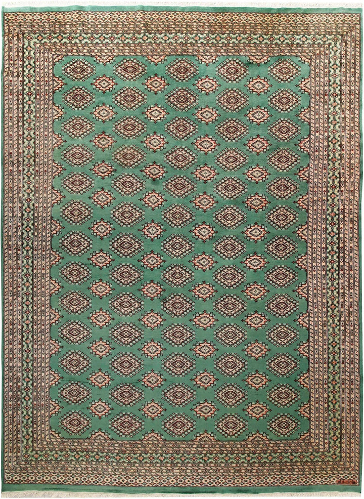 Sea Green Pakistani Jaldar Rug 8' x 11' Hand-Knotted | No. QA32929
