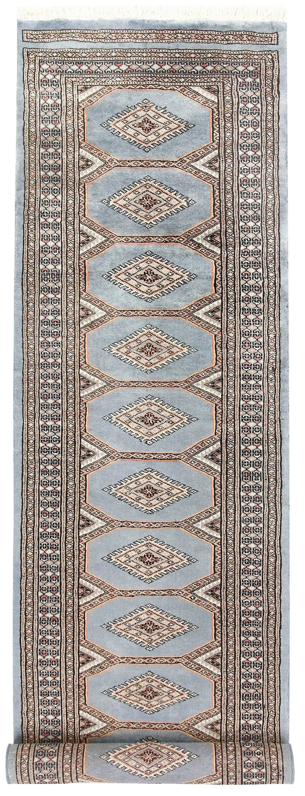 Light Steel Blue Pakistani Jaldar Runner 2' 4" x 8' 10" Hand-Knotted | No. QA32982