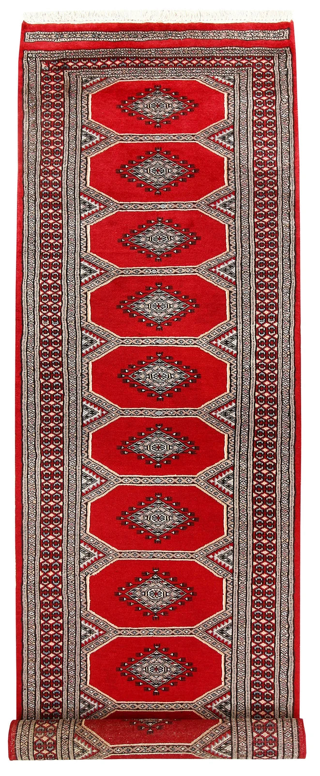 Red Pakistani Jaldar Rug 2' 3" x 9' 1" Hand-Knotted | No. QA33016