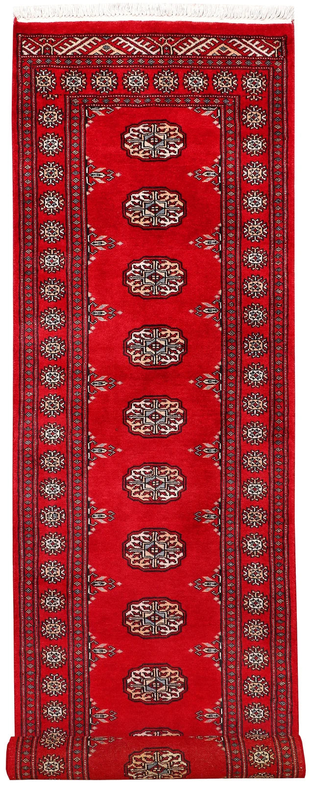 Red Pakistani Bokhara Rug 2' 4" x 8' 10" Hand-Knotted | No. QA33048