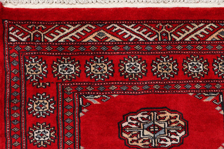 Red Pakistani Bokhara Rug 2' 4" x 8' 10" Hand-Knotted | No. QA33048