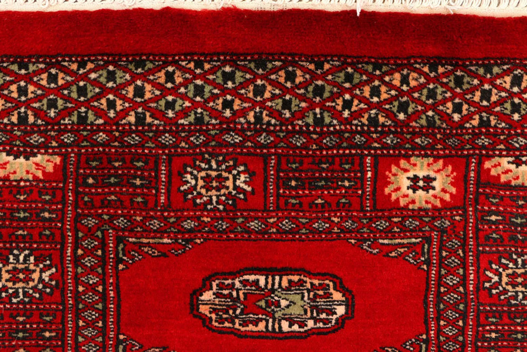 Dark Red Pakistani Bokhara Rug 2' 8" x 9' 5" Hand-Knotted | No. QA33085