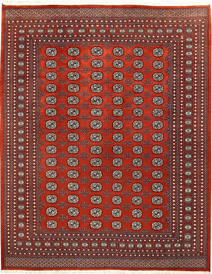 Orange Red Pakistani Bokhara Rug 8' x 10' 2" Hand-Knotted | No. QA33166