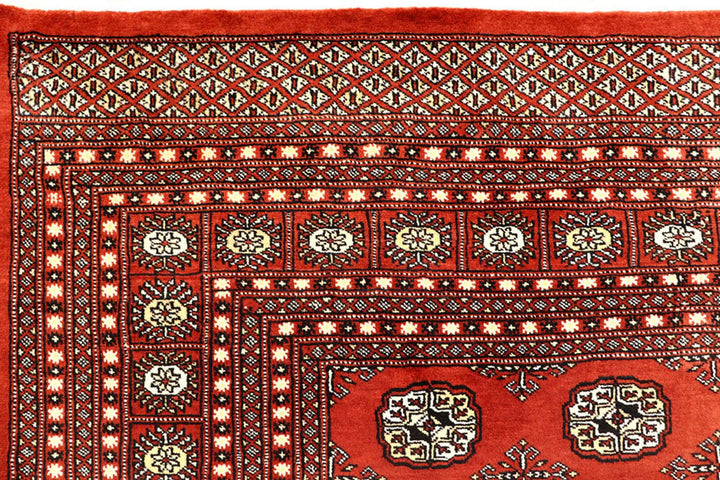 Orange Red Pakistani Bokhara Rug 8' x 10' 2" Hand-Knotted | No. QA33166