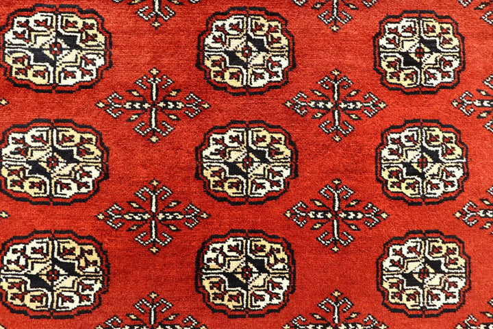 Orange Red Pakistani Bokhara Rug 8' x 10' 2" Hand-Knotted | No. QA33166