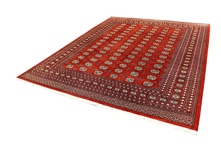 Orange Red Pakistani Bokhara Rug 8' x 10' 2" Hand-Knotted | No. QA33166