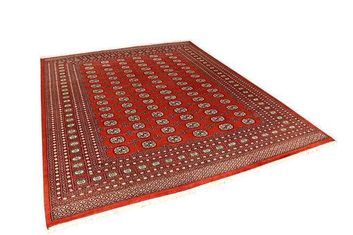 Orange Red Pakistani Bokhara Rug 8' x 10' 2" Hand-Knotted | No. QA33166