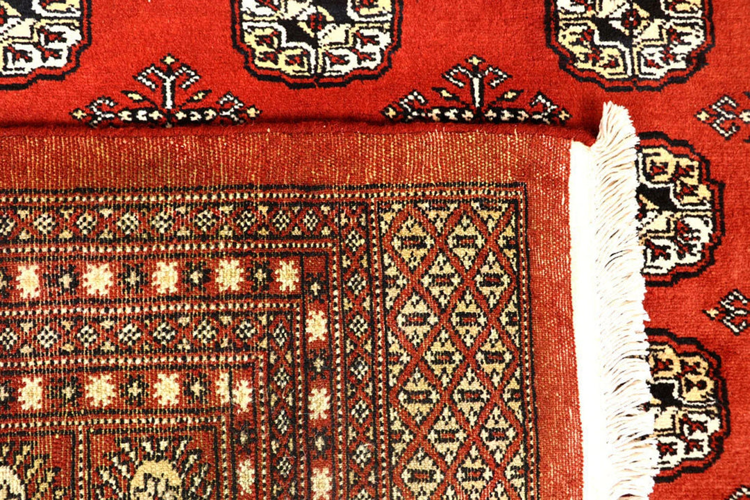 Orange Red Pakistani Bokhara Rug 8' x 10' 2" Hand-Knotted | No. QA33166
