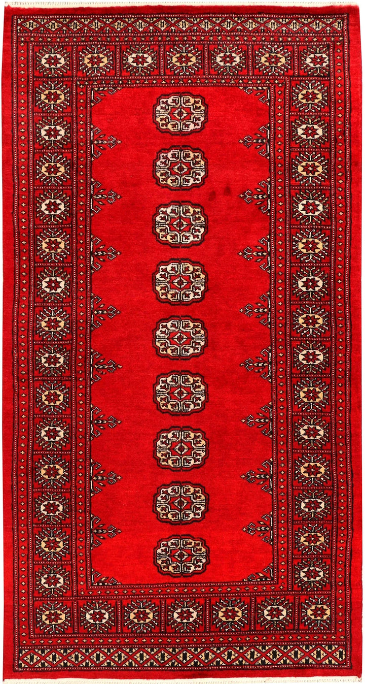 Red Pakistani Bokhara Rug 3' x 5' 7" Hand-Knotted | No. QA33167