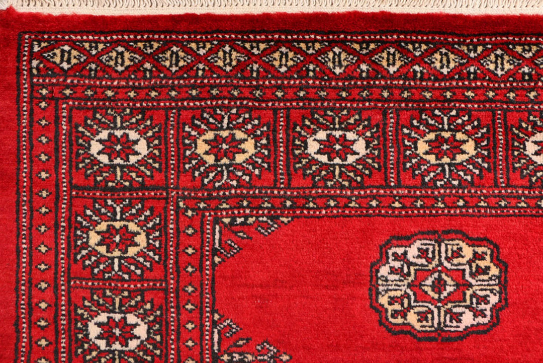 Red Pakistani Bokhara Rug 3' x 5' 7" Hand-Knotted | No. QA33167