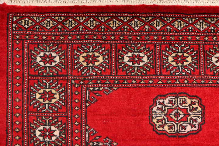 Red Pakistani Bokhara Rug 3' x 5' 7" Hand-Knotted | No. QA33167