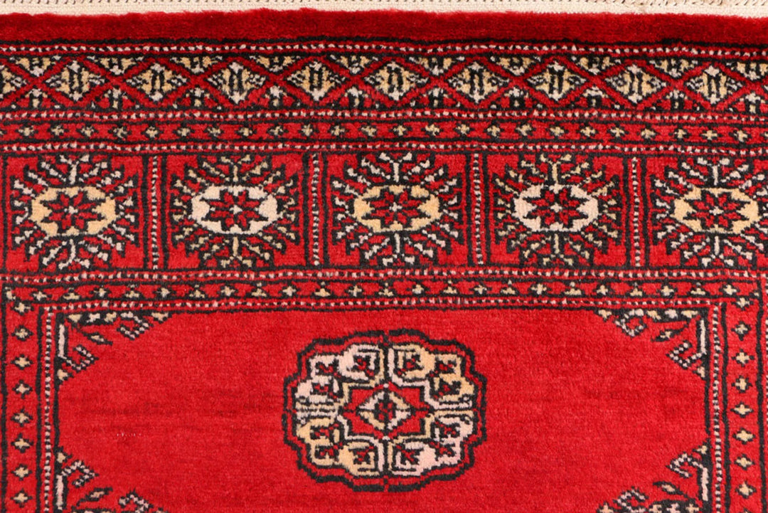 Red Pakistani Bokhara Rug 3' x 5' 7" Hand-Knotted | No. QA33167