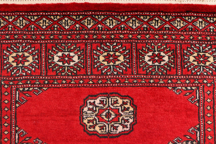 Red Pakistani Bokhara Rug 3' x 5' 7" Hand-Knotted | No. QA33167