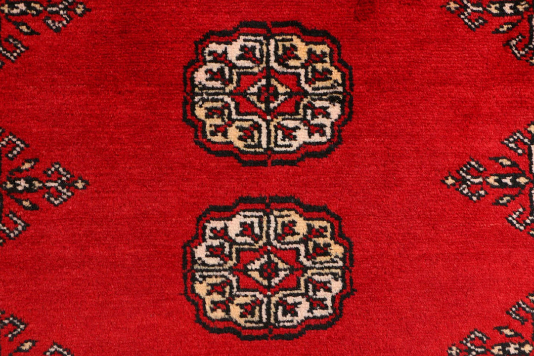 Red Pakistani Bokhara Rug 3' x 5' 7" Hand-Knotted | No. QA33167