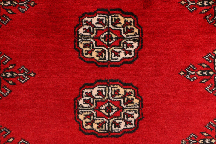 Red Pakistani Bokhara Rug 3' x 5' 7" Hand-Knotted | No. QA33167