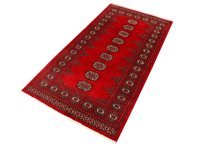 Red Pakistani Bokhara Rug 3' x 5' 7" Hand-Knotted | No. QA33167