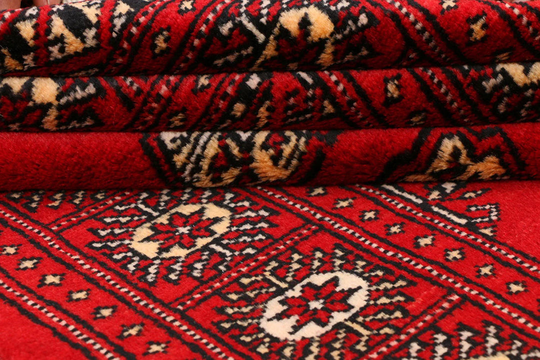 Red Pakistani Bokhara Rug 3' x 5' 7" Hand-Knotted | No. QA33167