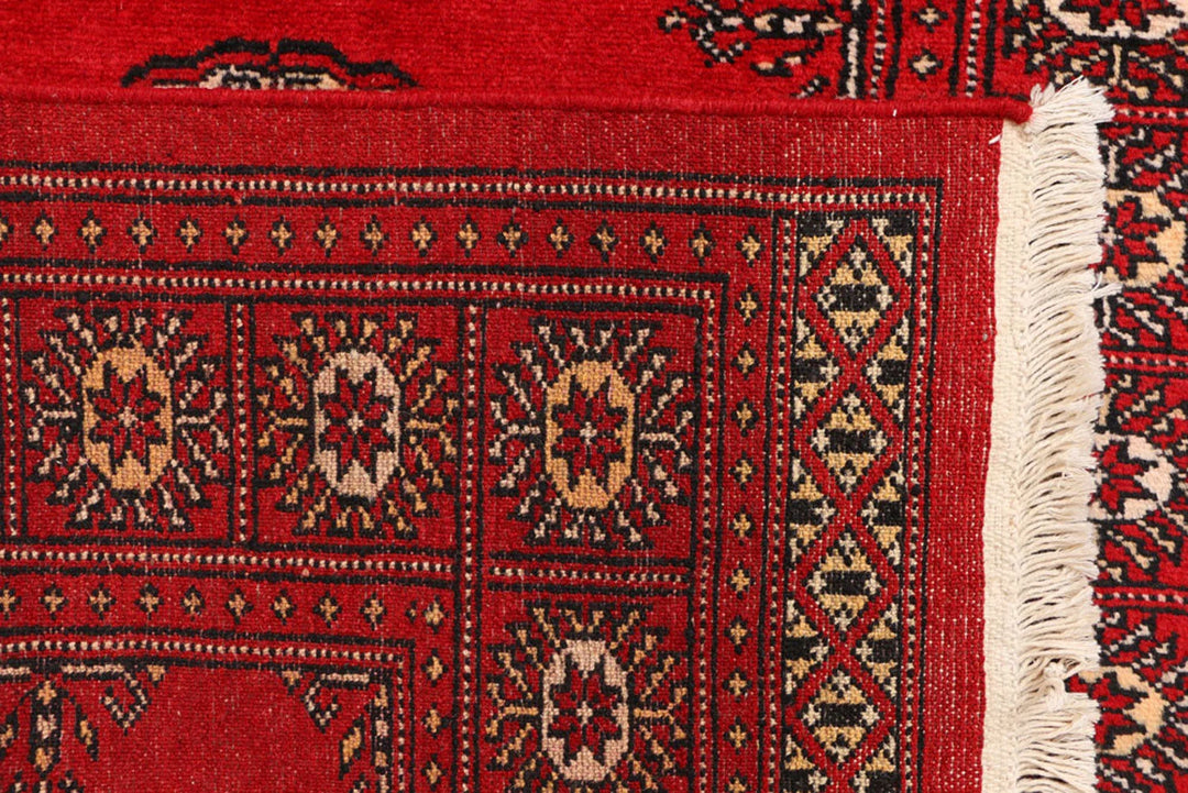 Red Pakistani Bokhara Rug 3' x 5' 7" Hand-Knotted | No. QA33167