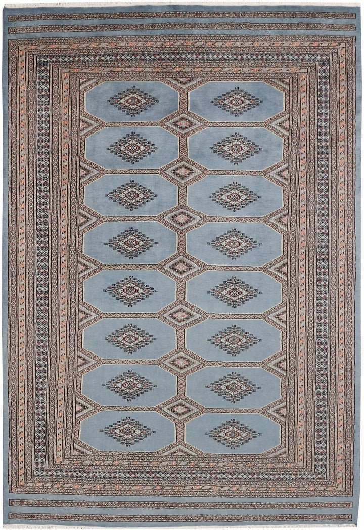 Light Slate Grey Pakistani Jaldar Rug 5' 6" x 8' Hand-Knotted | No. QA33173