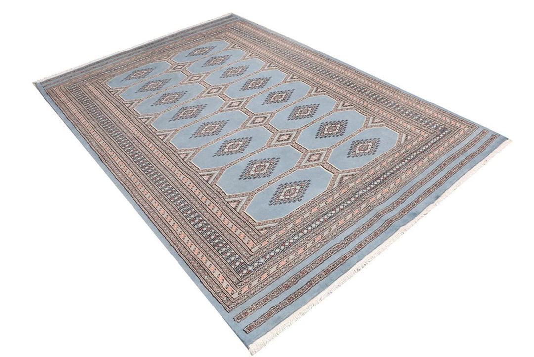 Light Slate Grey Pakistani Jaldar Rug 5' 6" x 8' Hand-Knotted | No. QA33173