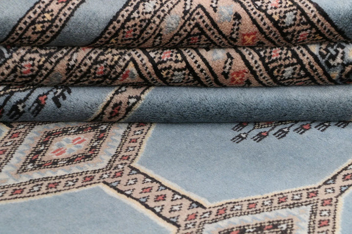 Light Slate Grey Pakistani Jaldar Rug 5' 6" x 8' Hand-Knotted | No. QA33173