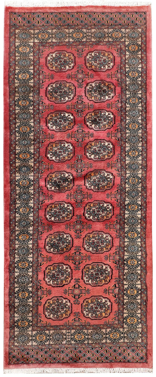 Red Pakistani Bokhara Rug 3' 2" x 7' 5" Hand-Knotted | No. QA33181