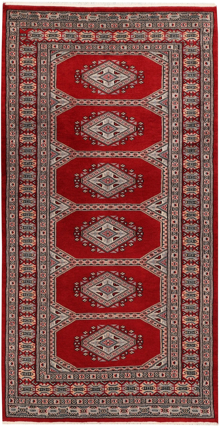 Dark Red Pakistani Jaldar Rug 3' 1" x 6' Hand-Knotted | No. QA33185