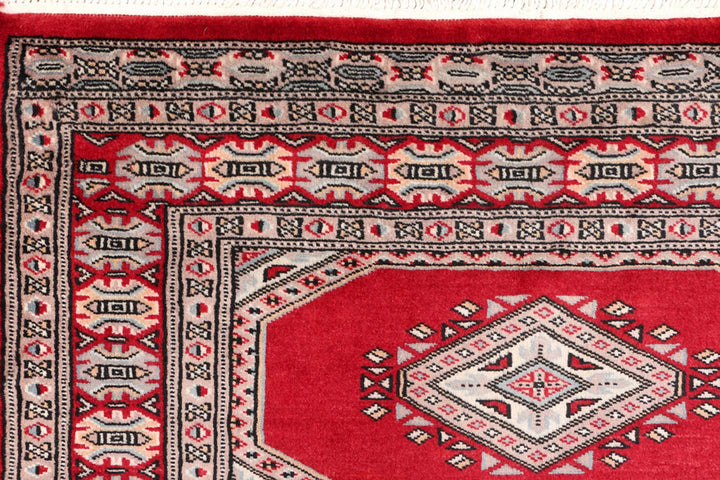Dark Red Pakistani Jaldar Rug 3' 1" x 6' Hand-Knotted | No. QA33185