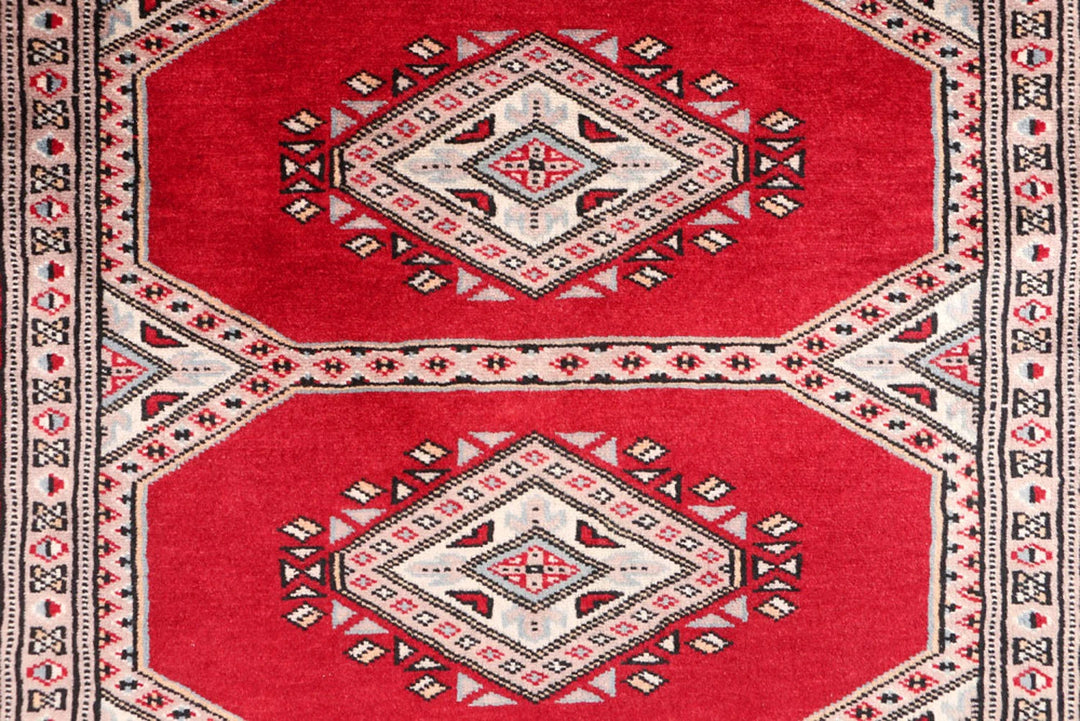 Dark Red Pakistani Jaldar Rug 3' 1" x 6' Hand-Knotted | No. QA33185
