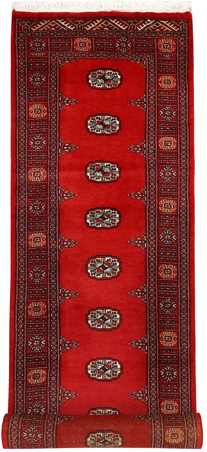 Red Pakistani Bokhara Rug 2' 7" x 10' 4" Hand-Knotted | No. QA33208