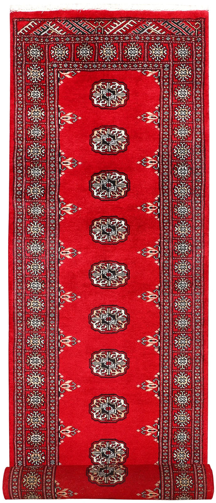 Red Pakistani Bokhara Rug 2' 7" x 10' 1" Hand-Knotted | No. QA33229