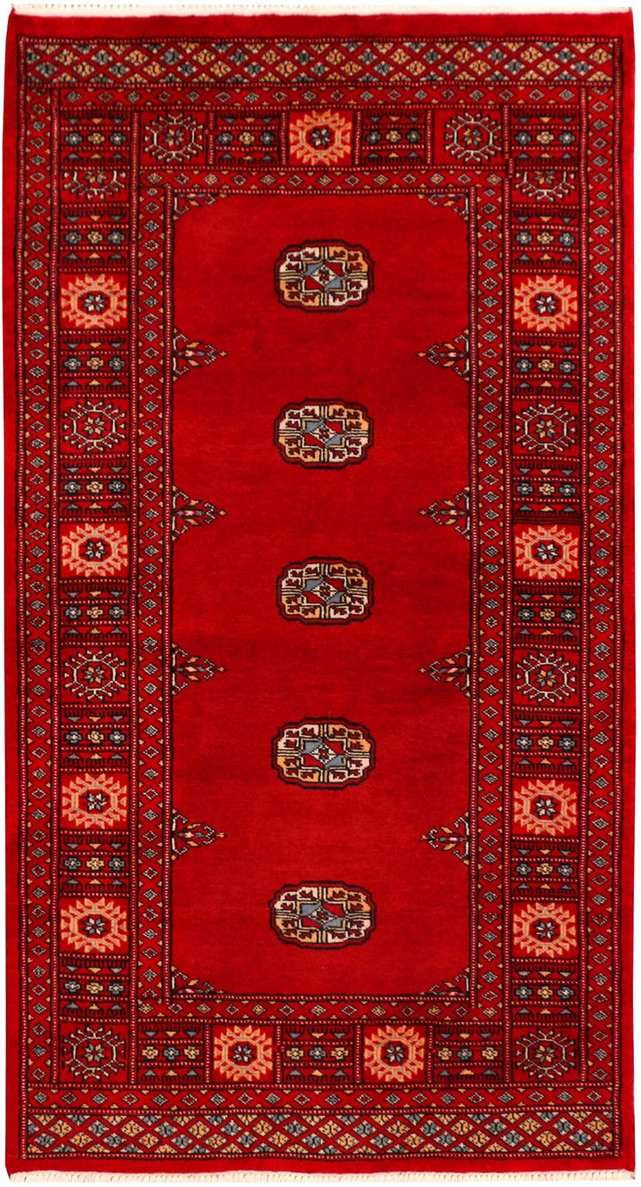 Dark Red Pakistani Bokhara Rug 3' x 5' 6" Hand-Knotted | No. QA33245