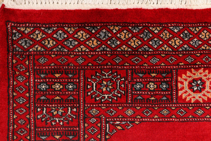 Dark Red Pakistani Bokhara Rug 3' x 5' 6" Hand-Knotted | No. QA33245